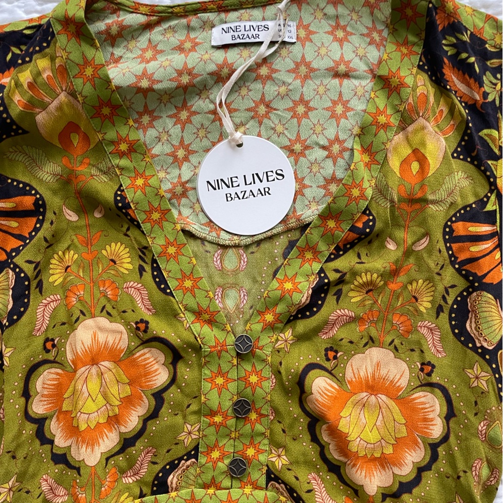 NINE LIVES BAZAAR EMPIRE DRESS COYOTE boho floral print Maxi Dress NWT XXL - Picture 11 of 15